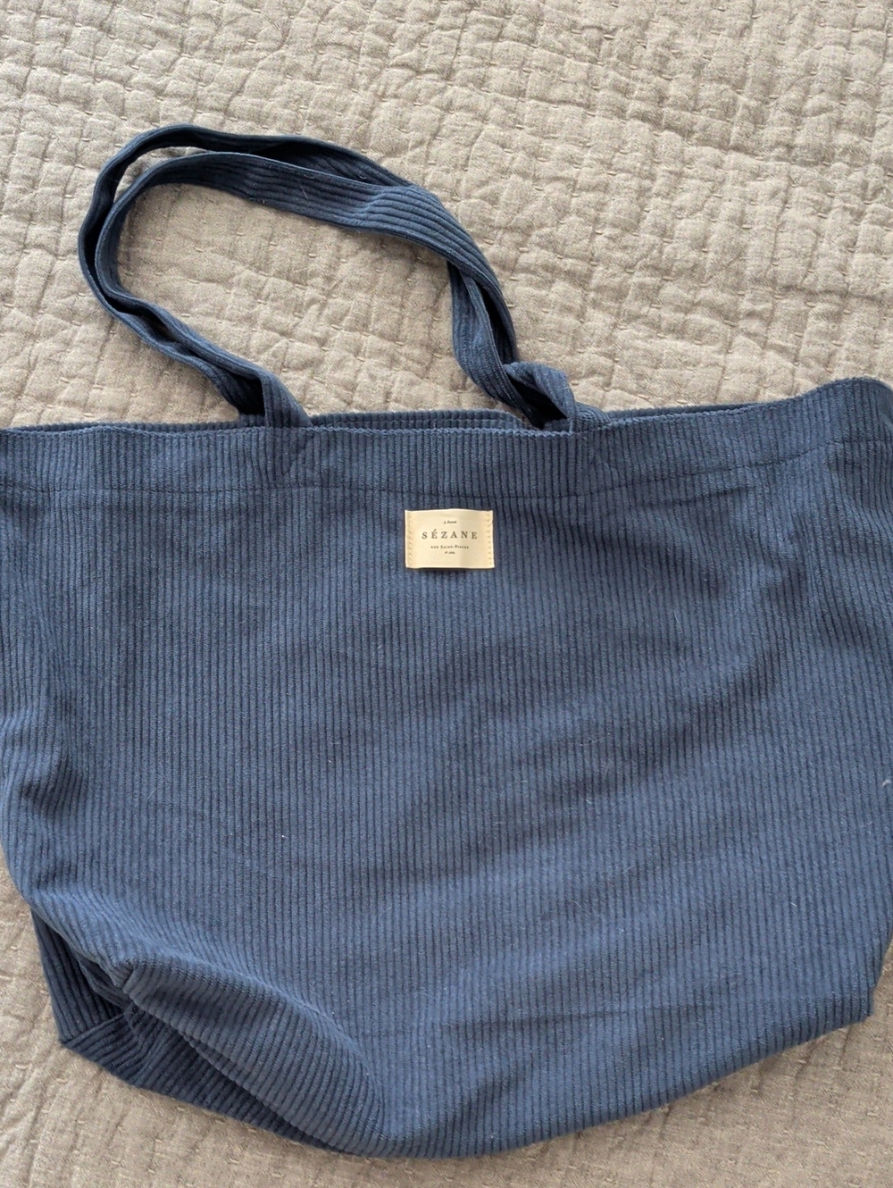 Sezane Navy Corduroy Large Tote